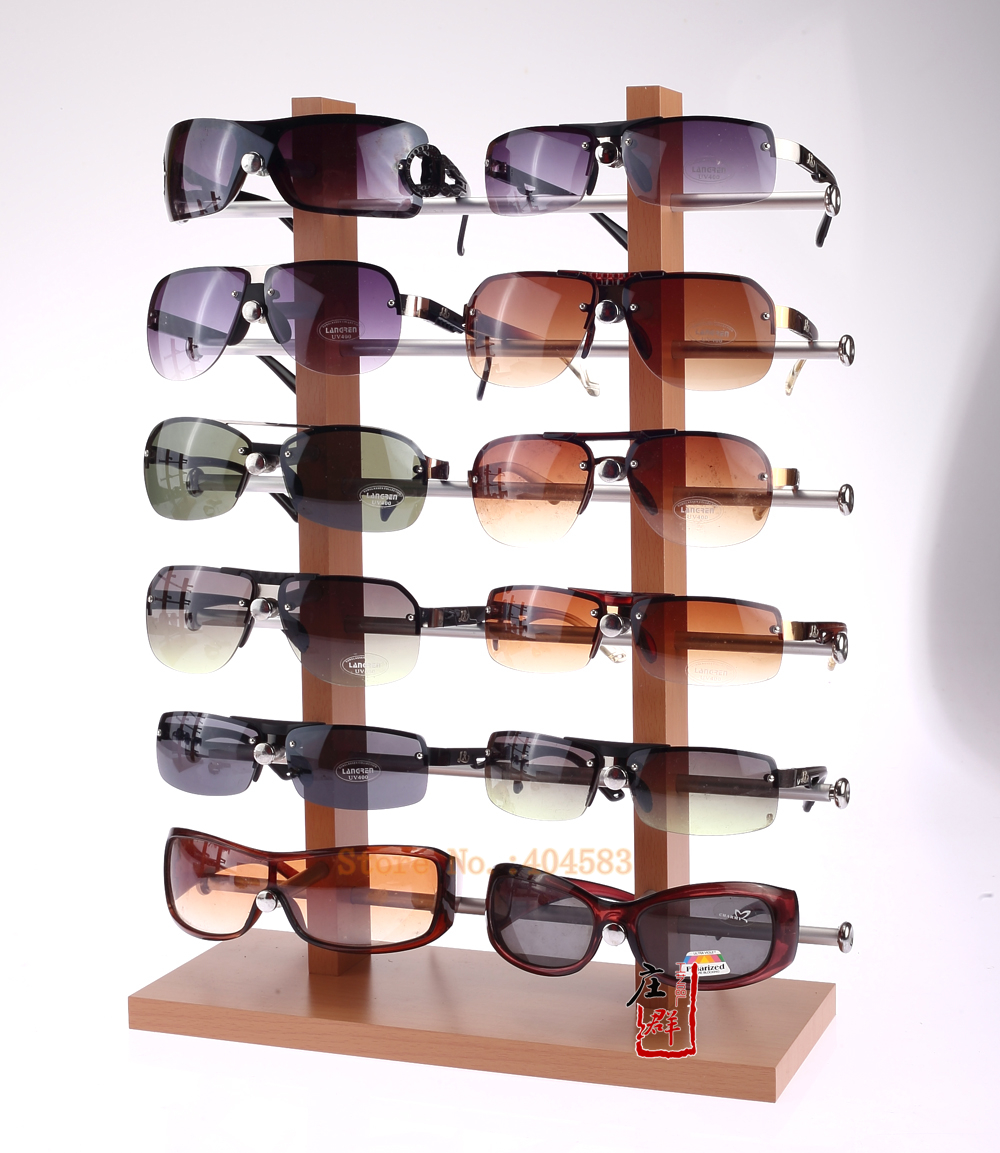 Double row 12 grid wood grain display sunglasses display stand for eyeglass