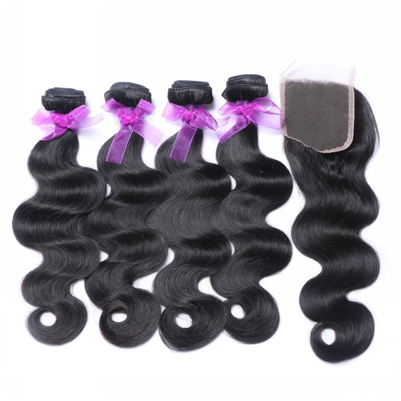 4 bundles Brazilian Virgin Hair With Closure Brazilian Body Wave With Closure Queen Hair Products With Closure Bundle Human