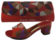 Ladies crystal dress shoes with matching evening bag in RED, BLUE, GOLD, BLACK. African 4cm heel wedding slides.
