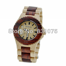 Envío gratis HK fastship caja + regalo de la salud palo de rosa moda japón movt reloj de madera redonda Bewell de madera llena de la gota del reloj