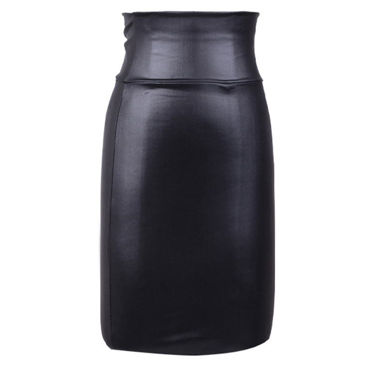 Trendy Autumn Summer Style Casual Fashion High Waisted Faux Leather Pencil Woman Skirt Color Black Red