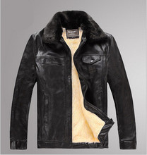 Fashion Jacket Winter Men Leather Coat long With Rabbit Fur Collar Detachable Thicken Wool Blend Lininig Outerwear Size M-3XL