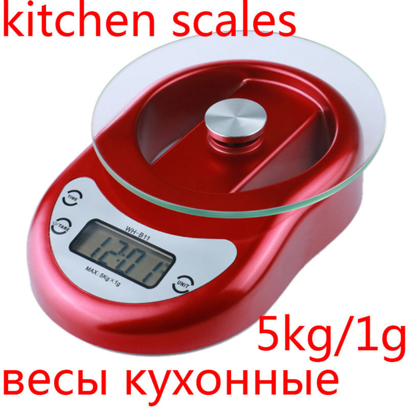Red 5Kg/1G Kitchen Scale LED Glass Baking Scale Te...