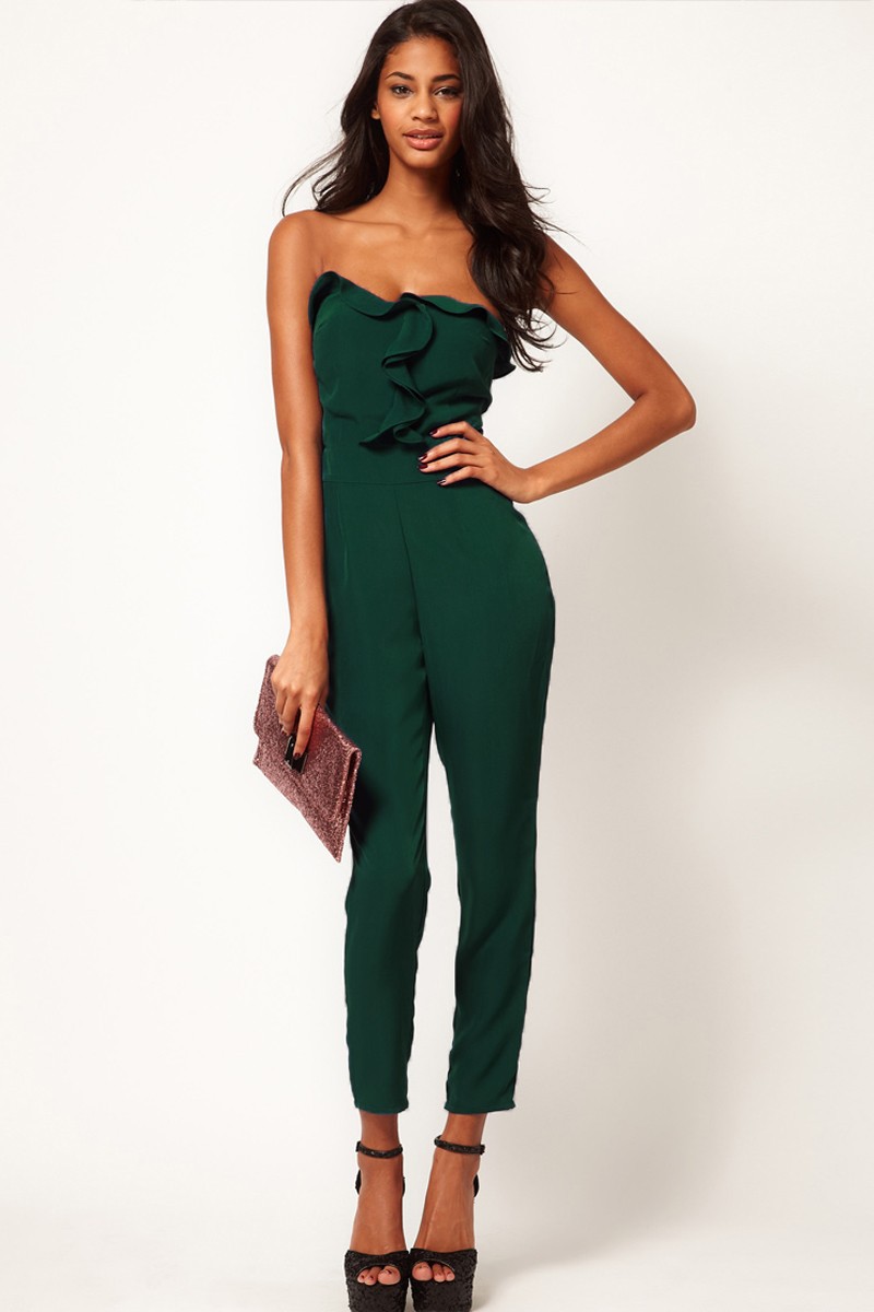 Green-Bandeau-Jumpsuit-with-Frill-Front-LC6225-3-1