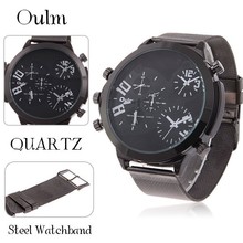 2015 Top moda corrió reloj Oulm 9423 Adventure time multifunción de tres movt steelWatch acero para hombre