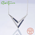 Silver Necklace Chain for Woman Blue Nano CZ Diamond Necklace Pure 925 Sterling Silver Party Fashion