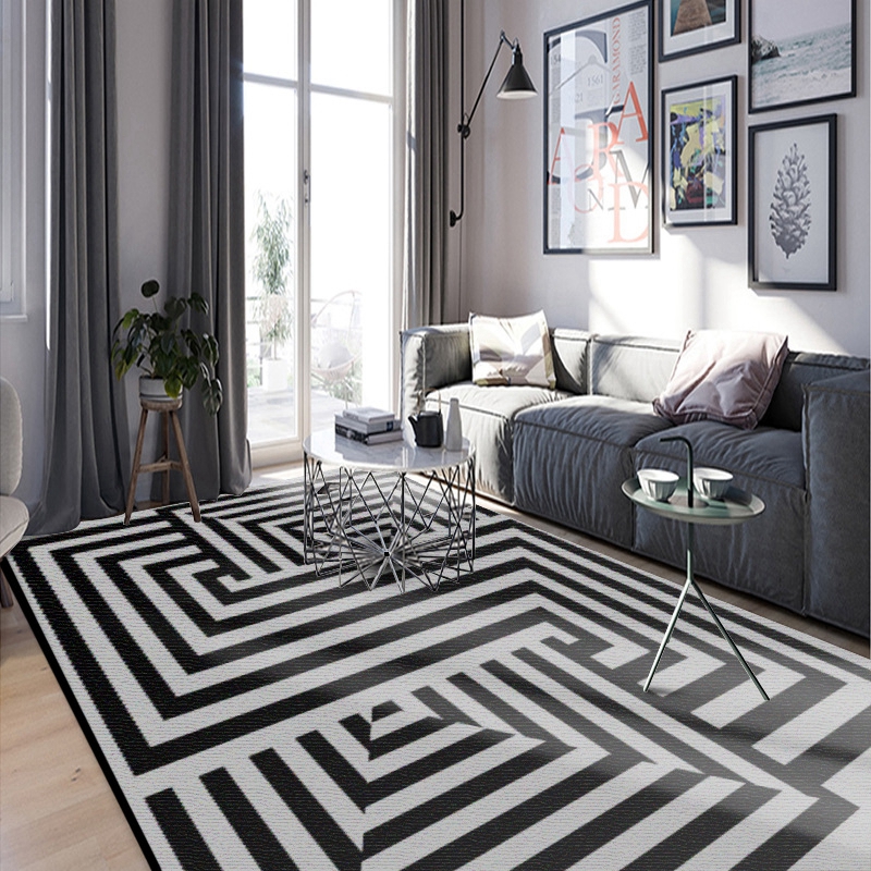 Nordic Modern Abstract Black White Geometric Carpets For Living