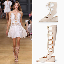 Women Shoes 2016 Fashion Sandals Gentlewomen Plus Size Cool High-Heeled Cutout Wedges Strap Lacing Sandals Female Full Shoes