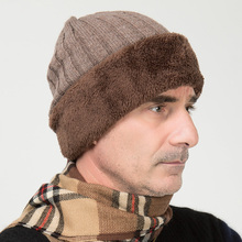 Roll up hem plus velvet knitted pullover knitted hat autumn and winter thickening thermal cap