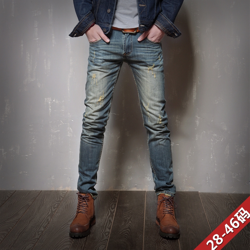 New arrival Straight denim long trousers water wash retro finishing slim men casual jeans pants plus size jeans 28-46