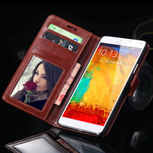 Hot Crazy Horse For Samsung Note4 Retro Wallet Stand Design PU Leather Luxury Flip Credit Card
