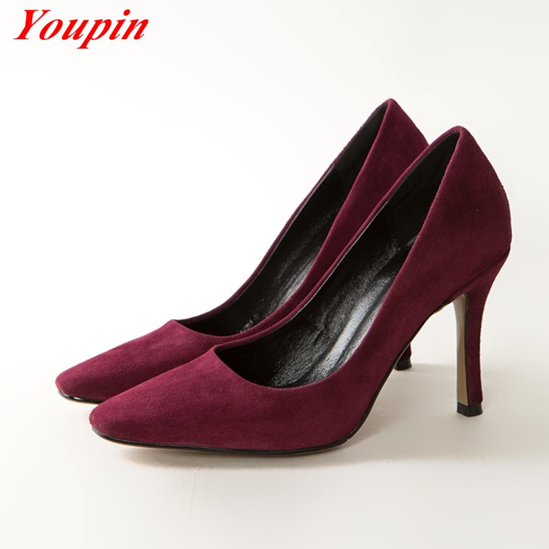 Square Toe Sheepskin Thin Heels New 2016 Latest Spring/Autumn Wine red/Black/Rrey Matte Leather Office Lady Casual Dating Shoes