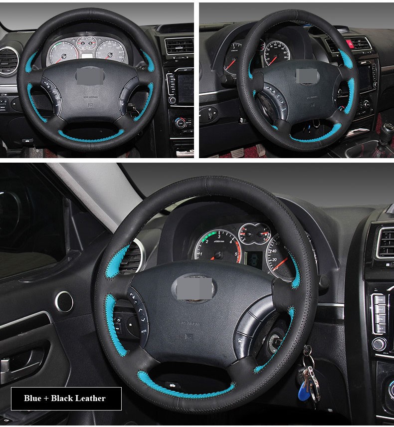 for Great Wall Haval H3 H5 Wingle 3 Wingle 5 Black Blue Leather Steering Wheel Cover Red Thread