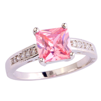 lingmei Wholesale Princess Cut Pink Topaz & White Topaz 925 Silver Women\'s Ring Size 7 8 9 10 Sweet Cut Jewelry Free Shipping