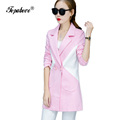 2016 new Women s Long Blazer Jackets 3 Colors Fashion stitching Patchwork Casual Plus Size Coat