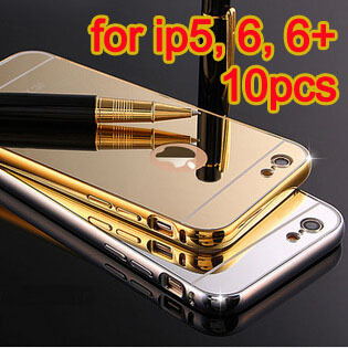 10pcs/lot Mirror Aluminum Case For iPhone 5 5s 6 Luxury Metal Frame Ultra Slim Acrylic Back Cover For iPhone 6 Plus 5.5 inch