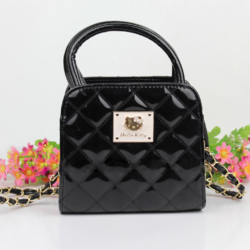 Free Shipping CChildren Princess hello Kitty Bag Handbags cartoon Mini size Metal Chain Girls PU leather