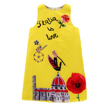 new arrival summer girls dresses 2016 boat print yellow baby girl party dress children princess dress kids clothes 2-10years
