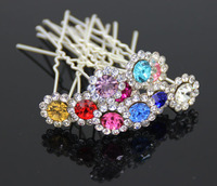200pcs Colorful Rhinestone Crystal Wedding Bridal Hair Pins U-Shape Hair Sticks Free Shipping