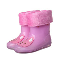 2015 New Kids Cartoon Rainboots Brand Children Antiskid Wellies Girls Boys Rainboots with Removable Cotton Velvet