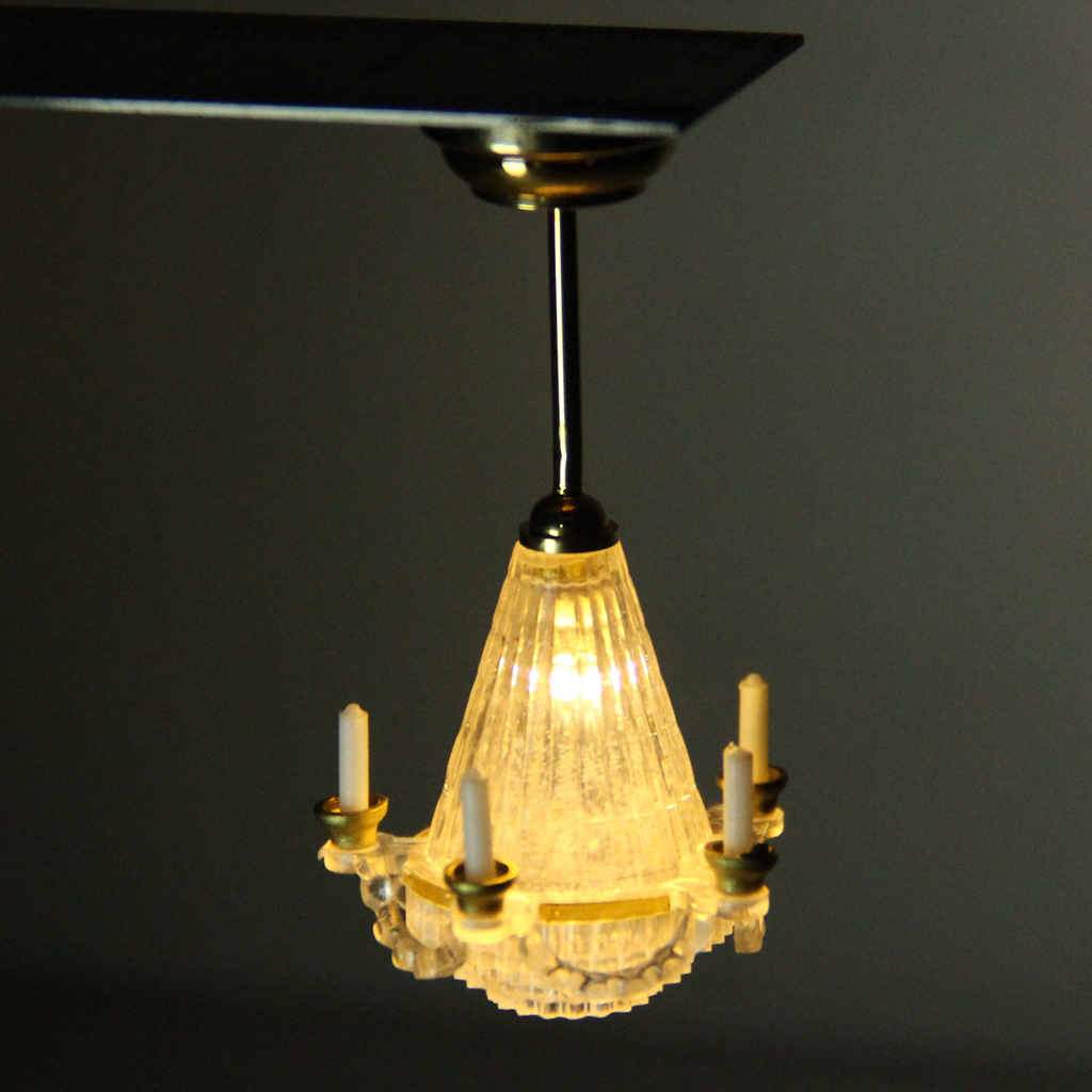 Dollhouse Miniature LED Chandelier Ceiling Lighting Lamp 5 Candle w/ Battery 