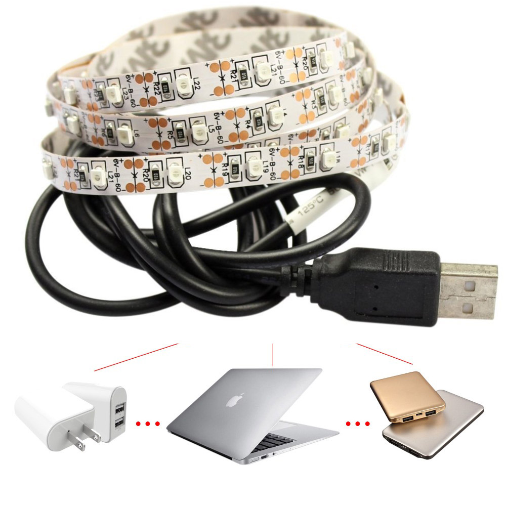 Гаджет  DC5V non Waterproof USB LED Strip Light 0.5M 1M RGB 3528 SMD Flexible Ribbon tape lamp white+1m USB Cable For TV Background None Свет и освещение