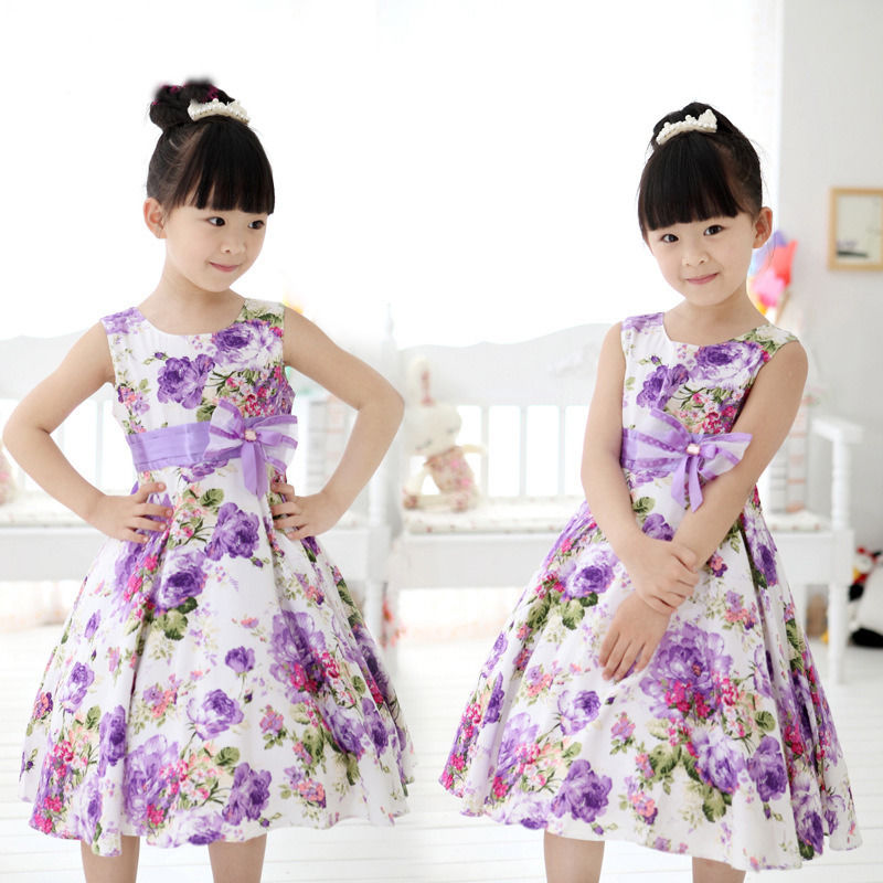 Baby Chic Girls Kids Princess Lavender Bow knot Strap Sleeveless Wedding Party Flower Floral Chiffon Gown