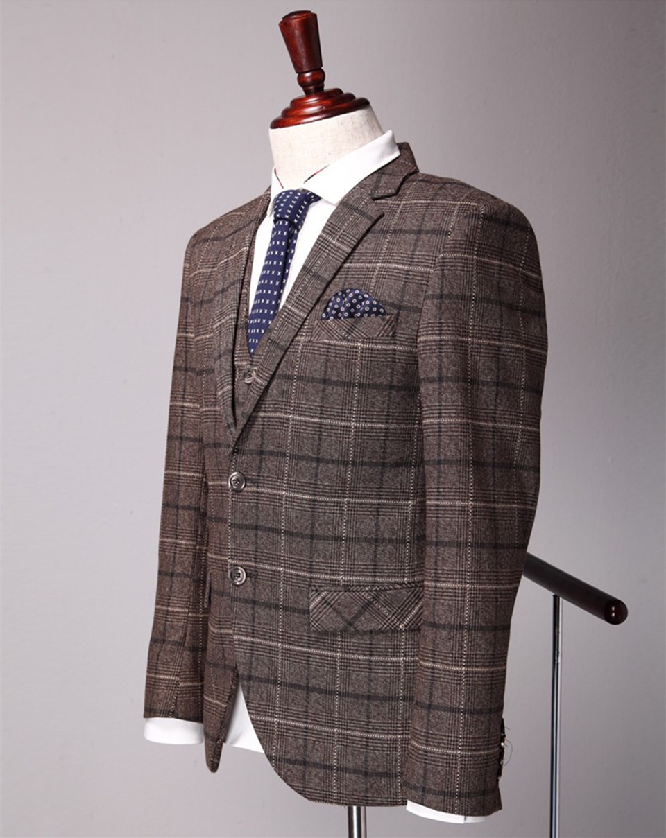 2019 2016 Wool Mens Checked Blazer Men'S Suit With Trousers Fabric Slim