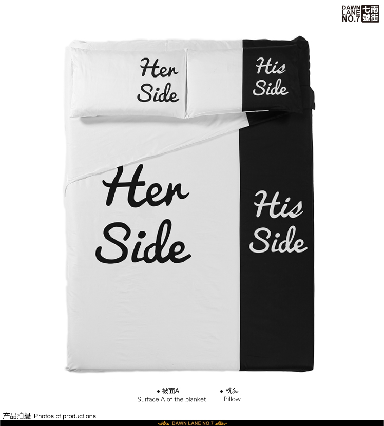 Black and white fun korean bedding set king queen full size quilt duvet cover sheets bed in a bag bedspreads her his side cotton