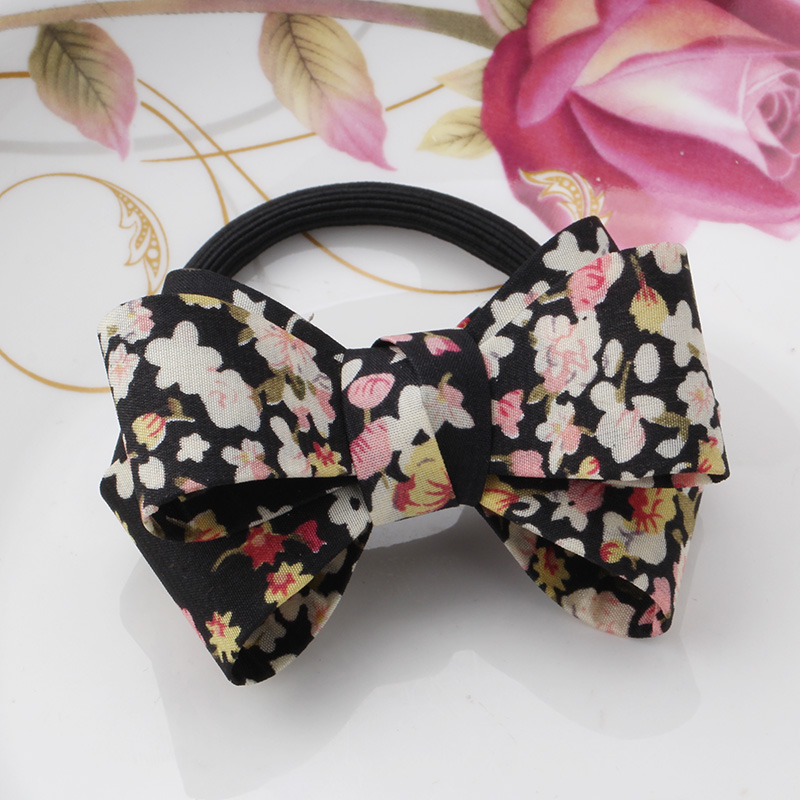 Elegant Printing Flower Decoration Big Bow Elastic Rubber Bands Hairwear Hair Accessories For Women Girls font