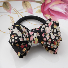 Elegant Printing Flower Decoration Big Bow Elastic Rubber Bands Hairwear Hair Accessories For Women&Girls Plaid Rope Scrunchie