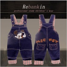 Free Shipping New Baby Jeans Jumpsuits Fashion Kids Denim Overalls Children Bib Pants Baby Boy Girls Denim MIckey Pants