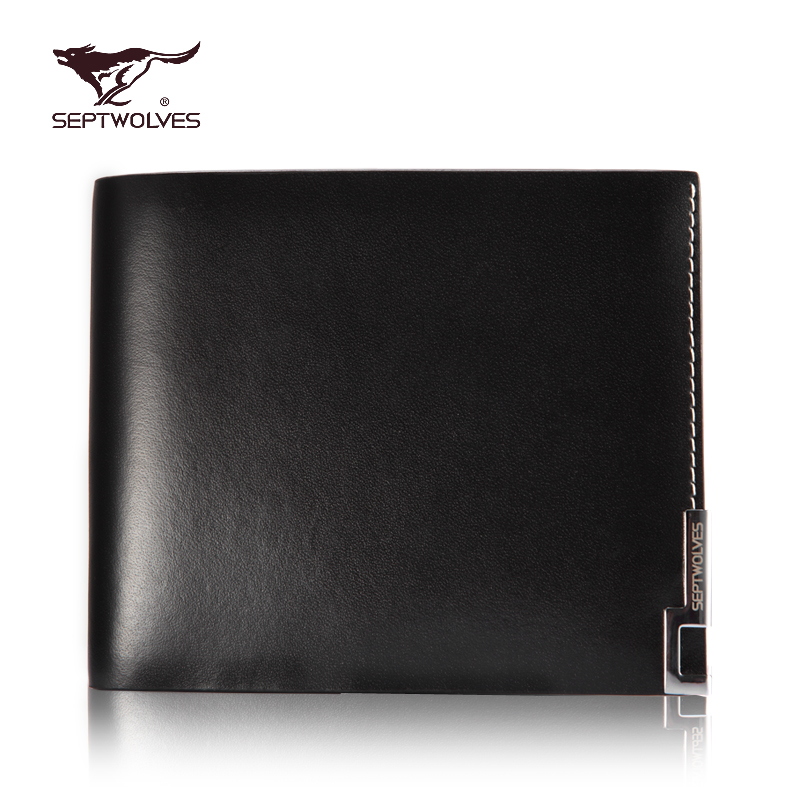 fashion men Septwolves   cowhide long short design   black  multi     genuine leather wallets brand male wallet purse men