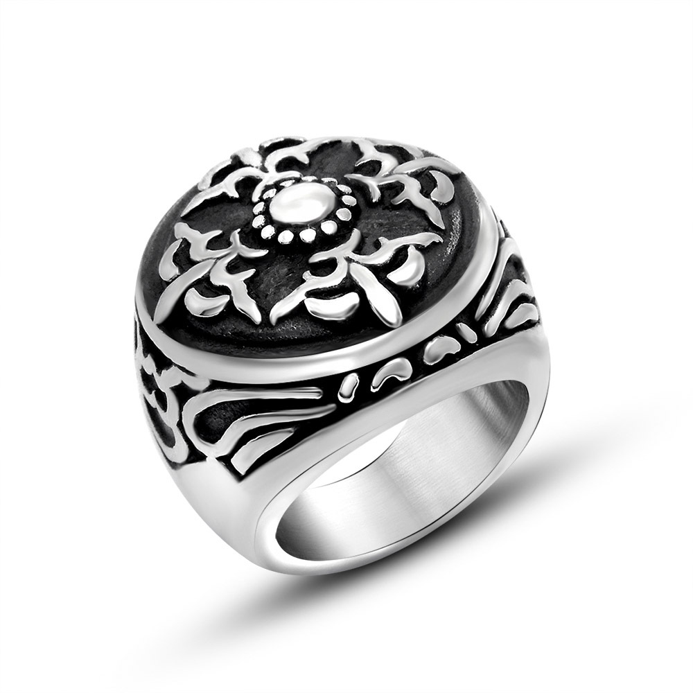 2016 New Fashion Retro Stainless Steel Mens Ring Hot Sale Gothic Classic Engraved flower Rings ...