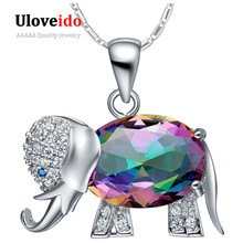 Collier Rainbow Colour Elephant Formed Pendant Necklace 925 Sterling Silver Chain Necklaces Cute Items For Ladies Ulove N1154
