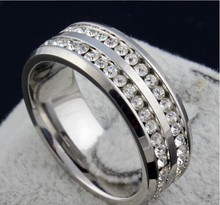 White 2 Row Lines CZ diamond Jewelry Free Shipping Wholesale Fashion Stainless Steel Ring