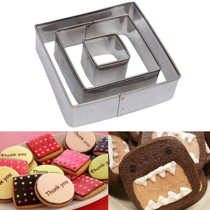 New 3Pcs Square Cookie Cutter Set Fondant Buiscuit Cake Bread Stainless Steel Mold Mould Kitchen Tool