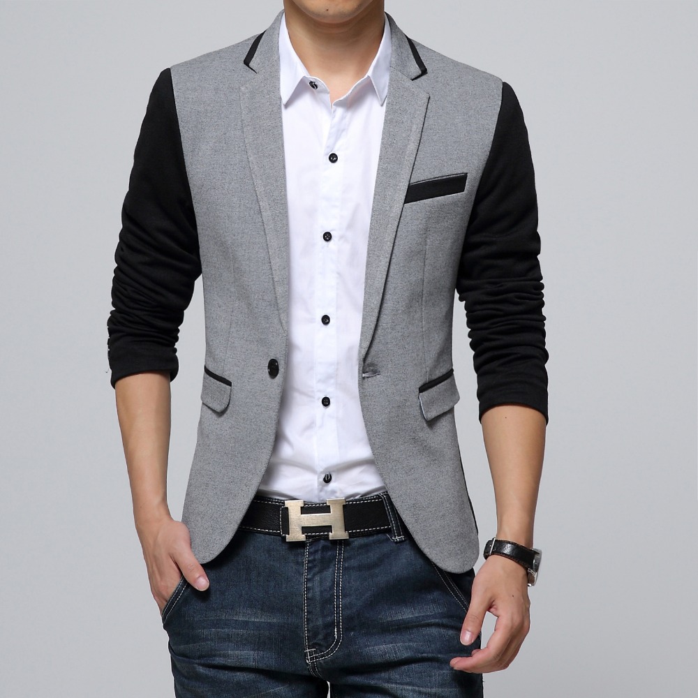 New Slim Fit Casual jacket Cotton Men Blazer Jacket Single Button Gray Mens Suit Jacket 2015