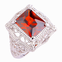 Hot Sales Fashion Wedding Jewelry Emerald Cut Red Garnet 925 Silver Ring Size 6 7 8 9 10 11 Wholesale Women Men Party Gift Rings