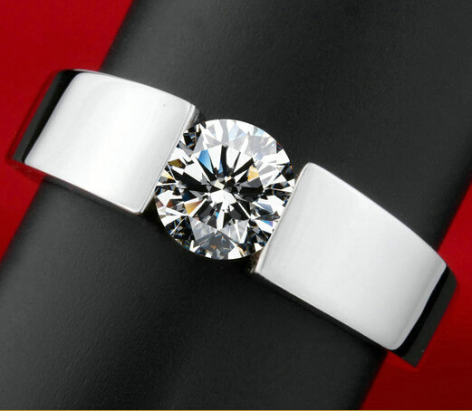 High quality men engagement ring Classic CZ Diamond tension 18K white Gold filled bridal rings for