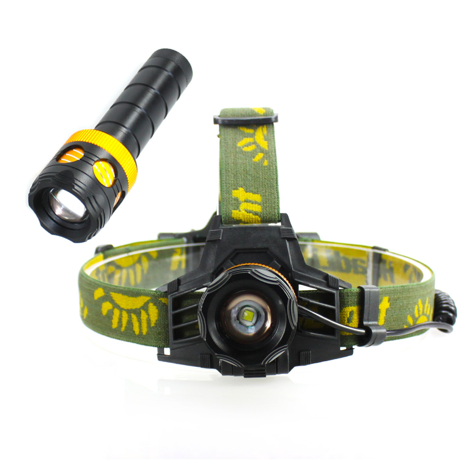 LED Headlight And Flashlight Double Function Cree XML-T6 Waterproof 2000LM Rechargeable 18650 Headlamps 3 Modes Zoomable Torch