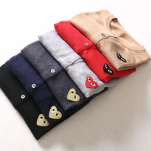 Women Men Long Sleeve Wool Heart Casual Cardigan Sweaters Comme des Garcons CDG Play Lover Couple Knitted Sweater Clothing