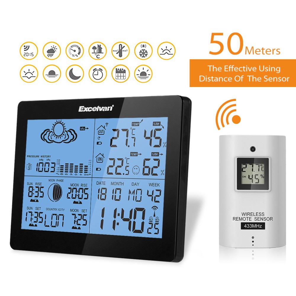 EXCELVAN Professional Wireless Weather Station with Forecast