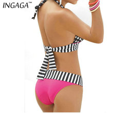 Plus Size XXL 2015 Hot Sale Women Swimwear Sexy Stripe Fringe Dotted Triangl Halter Bikini Set