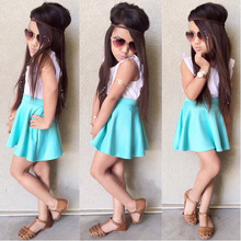 2015 New Child clothing Girl fashion Clothing set Kids vest t shirt skirt set Girls Cotton