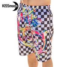 KISSmoon Quick-drying Black and white Chequered flag racin men shorts board -couple Short beach Couple Men board shorts KBS1119