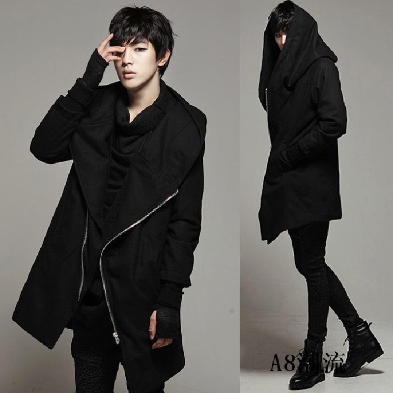 Black Hooded Wool Coat