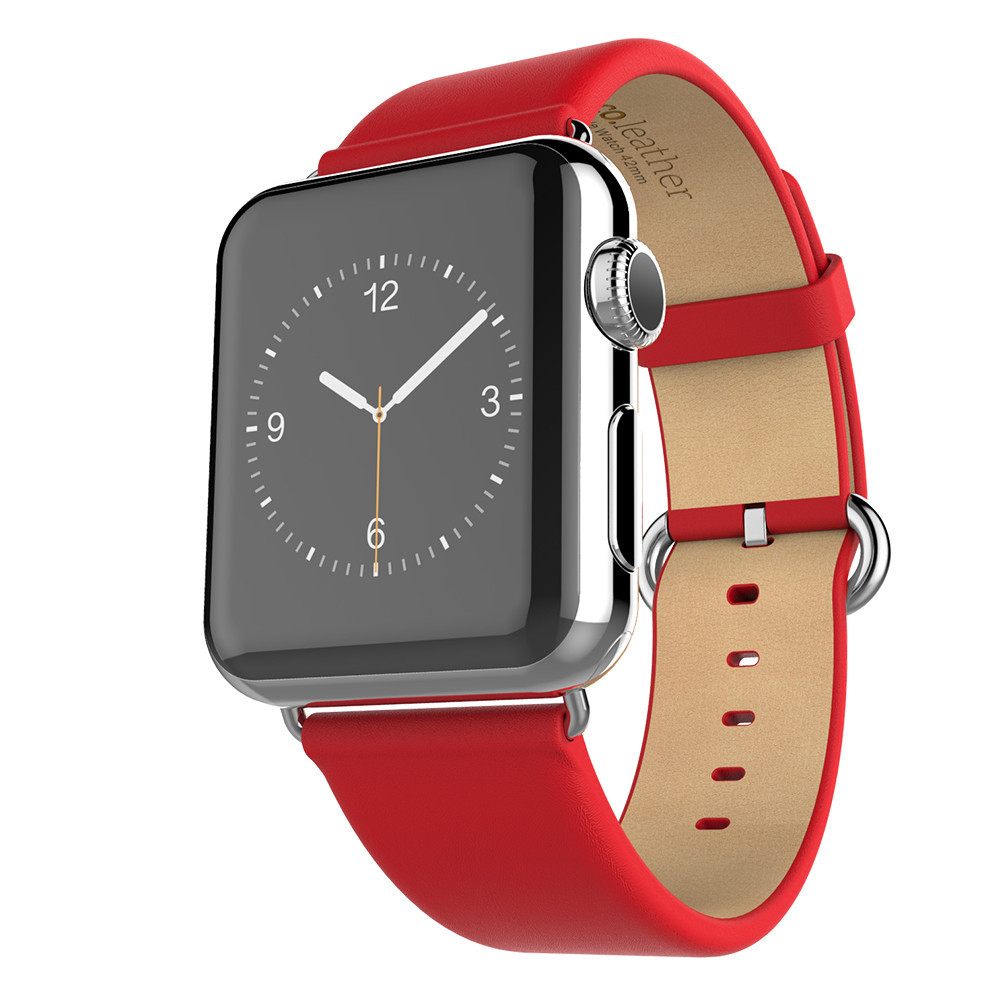 HOCO-Official-Leather-Polishing-Wrist-With-2-Sliver-Adapters-for-Apple-Watch-Sport-Edition-42MM-Red