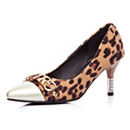 Fashion Spring Fall New Flock Pumps Thin Heel Women Shoes Red Black Leopard High Heels Female