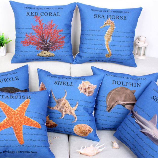 Подводный Мир Морской Жизни на Одной Стороне Печати Home Decor Диван Автокресло Декоративные Чехлы Наволочка Капа Almofada